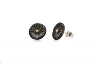 Fossil- örhängen i oxide rat silver med 18 k guldknopp. Pris 495 kr.