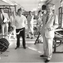 RÖRANDE 1985-63 Landshövning Bertil Göransson inviger Baltic Rehabs klinik i Baltic Clubs gym