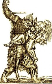 An French 18th century engraving depicting a werewolf attack.