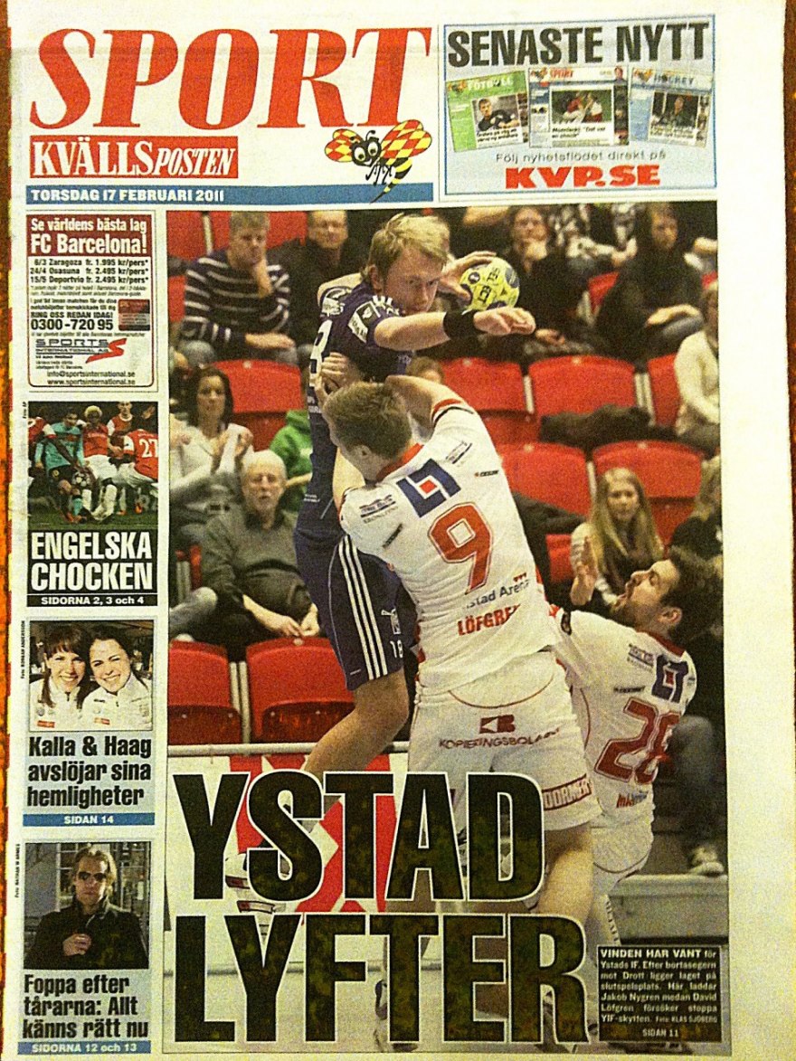 Förstasida Kvällsposten sport! Foto Klas Sjöberg