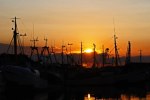 Båthamn i solnedgång