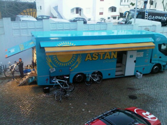 This is one of our trucks which transport all bikes and spare parts to the races. This is also where the mechanics work all evning after each stage, preparing the bikes for the following day.