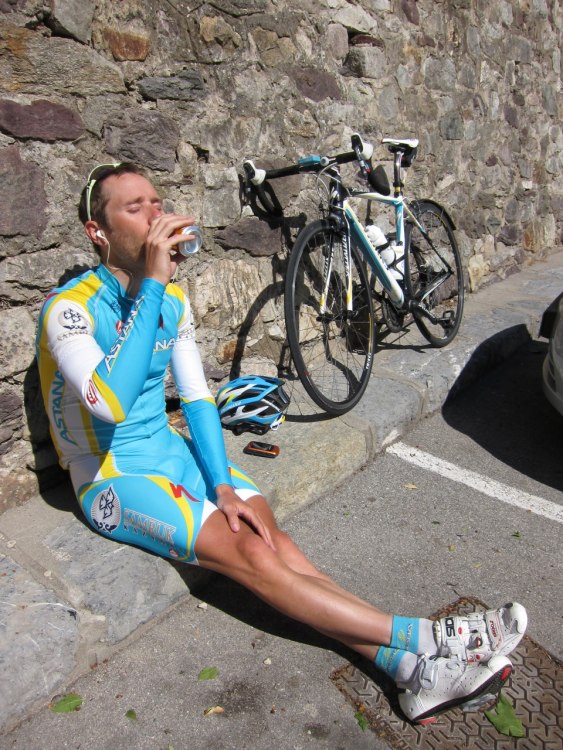 Enjoying a soft drink in the sun