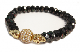 Armband med kristaller och dödskallar i guld ´Luxury Skulls ´