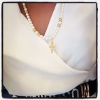 Halsband White Pearl + Rhinestone AAA 80 cm