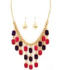 Halsband + Örhängen Corall/Gold/Purple pieces