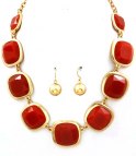 Halsband och örhängen (set) Rött / Guld