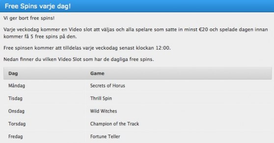 Free spins hos WhiteBet varje veckodag!