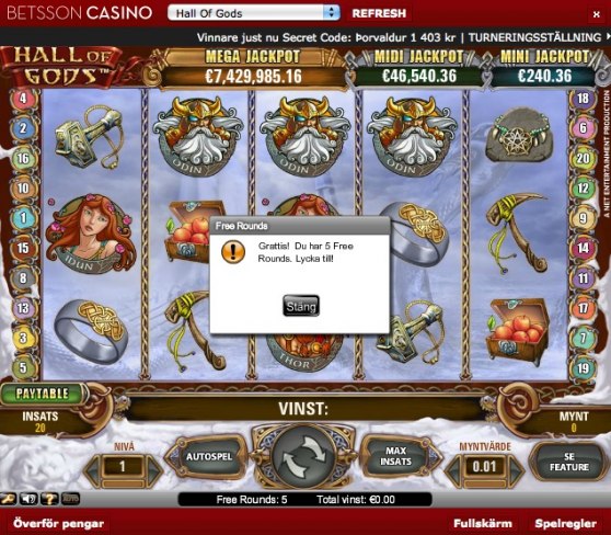 Free spins gratis hos Betsson!