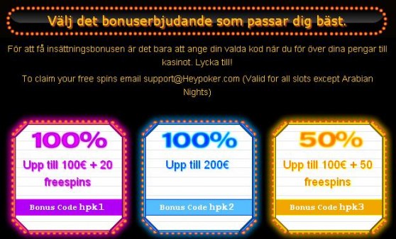 Få upp till 50 free spins hos HeyPokerKasino!