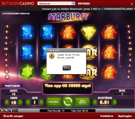 Free spins i mängder på spelet Starburst hos Betsson!