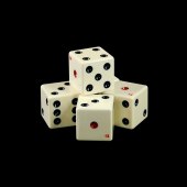 Dice for The Set in mammoth ivory, handpainted and signed, black, red