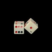 Dice in mammoth ivory, handpainted and signed, black, pink, red