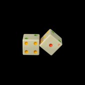Dice in mammoth ivory, handpainted and signed, orange, yellow, green