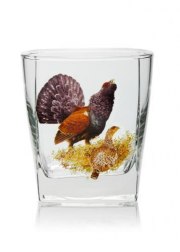 Whiskyglas 4-kant fågelmotiv (tjäder)