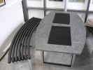 Bänk Båge vid ovalt Ottaskifferbord. Världens hårdaste skiffer.Alla järndetaljer varmgalvade för absolut bästa rostskydd! 110-140kg-lite beroende på tjocklek